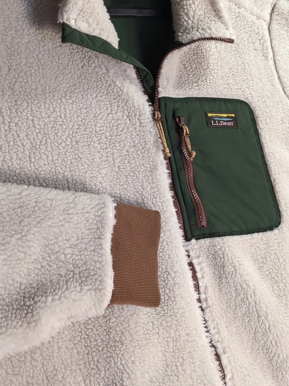L.L.Bean High Pile Sherpa Fleece Jacket Size XXL-Tall in Beige/Green/Brown - Picture 6 of 14